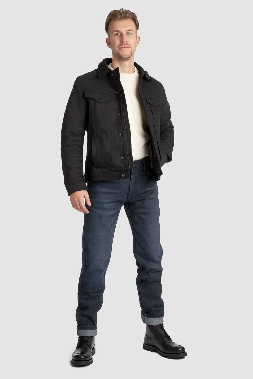 HUSKY JACKET BLACK – Sherpa Trucker Motorcycle Jacket Unisex Pando Moto