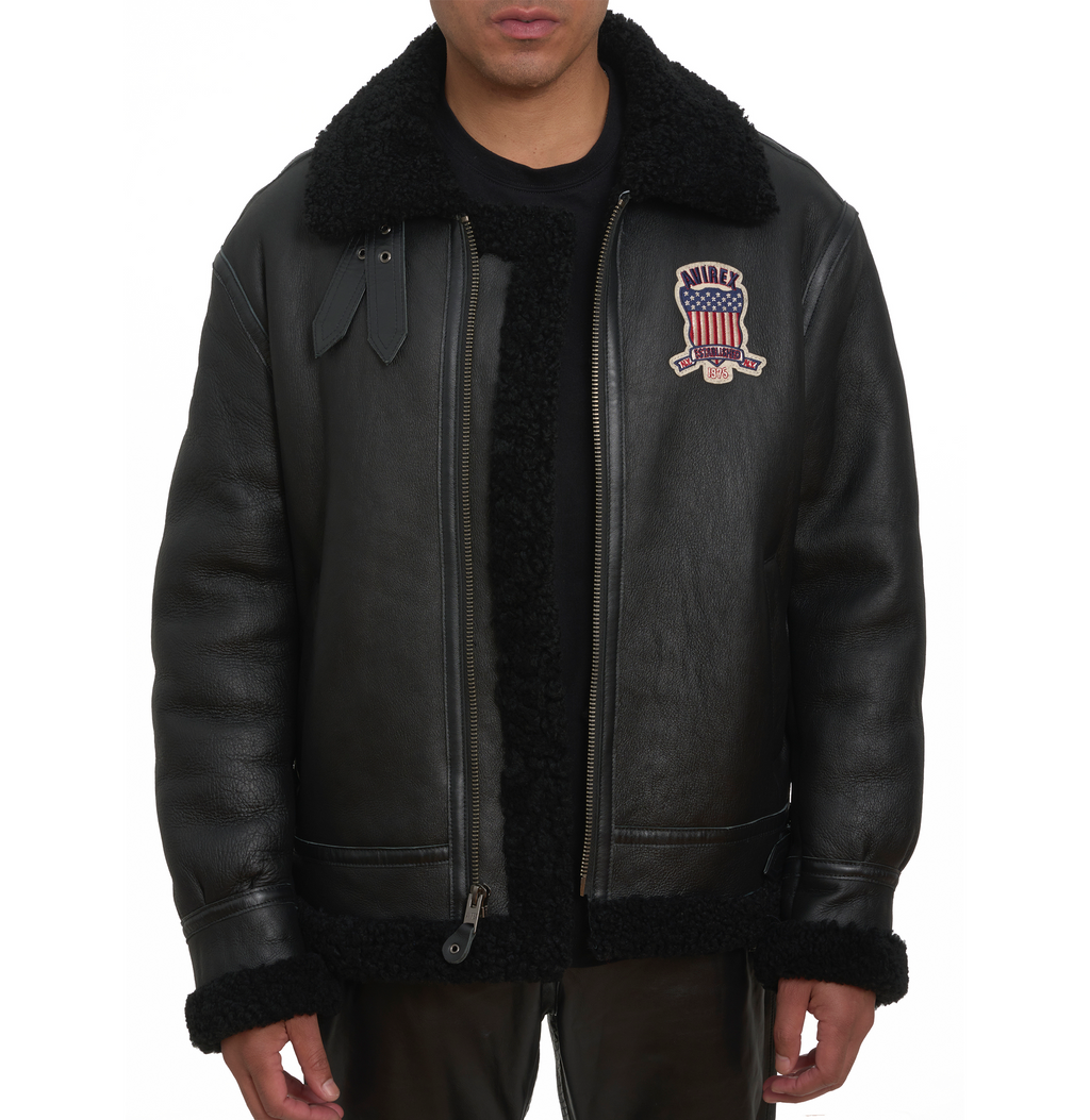 Avirex B3 Shearling Jacket Iconic Black Leather Hot Sale rfxleatherofficial