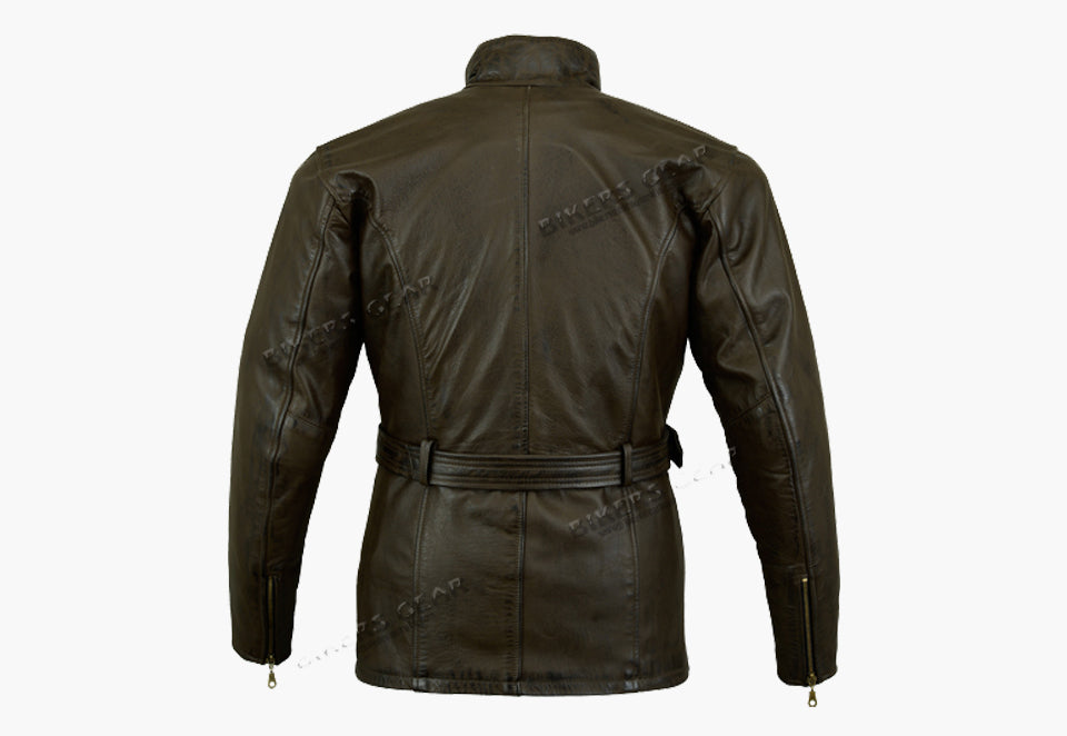 BGA Trail Master Vintage Waxed Leather Motorcycle Jacket Brown