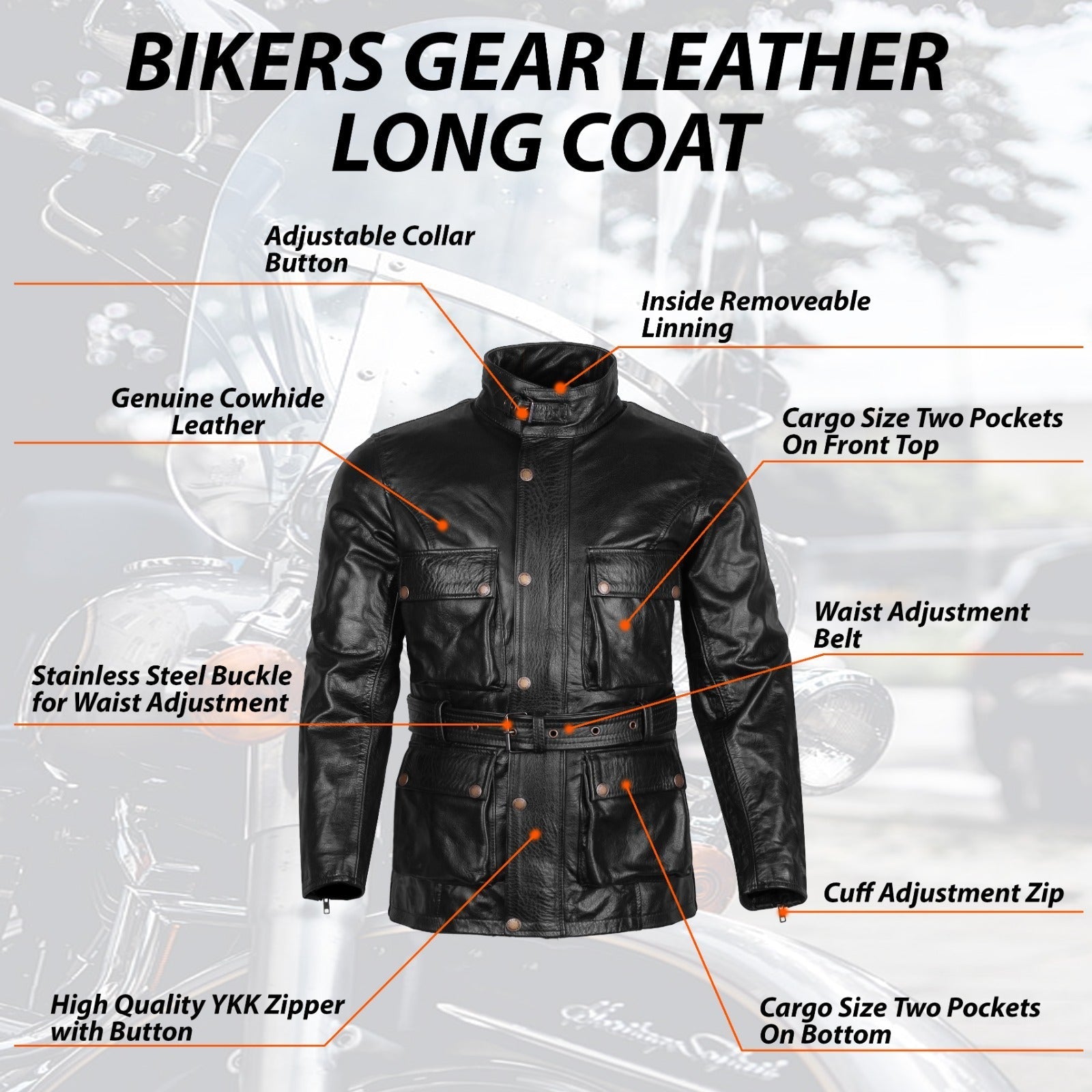 BGA Trail Master Vintage Waxed Leather Touring Jacket Long Coat