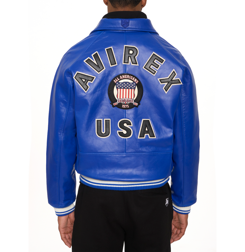 Shop Genuine Avirex Cobalt Leather Bomber Jackets – sale rfxleatherofficial