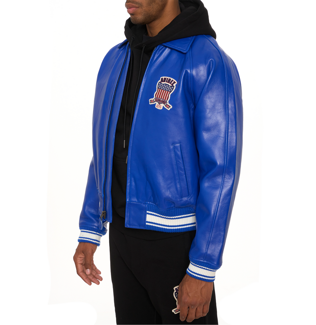 Shop Genuine Avirex Cobalt Leather Bomber Jackets – sale rfxleatherofficial