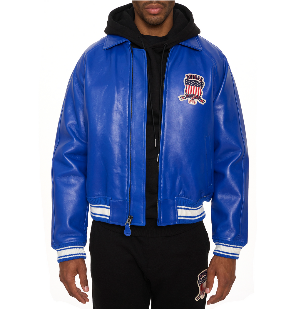 Shop Genuine Avirex Cobalt Leather Bomber Jackets – sale rfxleatherofficial