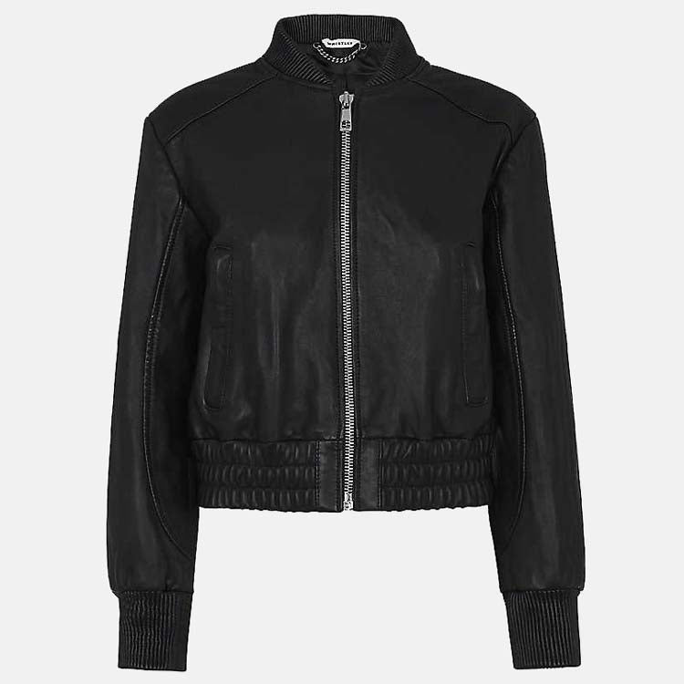 Women’s Black Leather Bomber Jacket 3A MOTO LEATHER