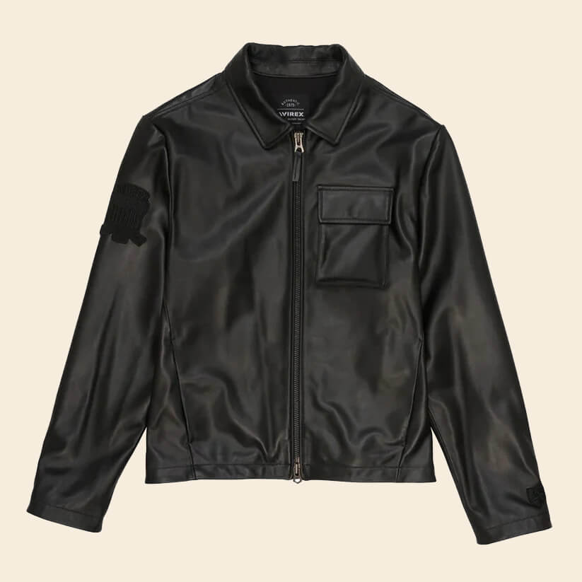 Black Aviator Shirt Style Avirex Leather Jacket - Endless Racegear