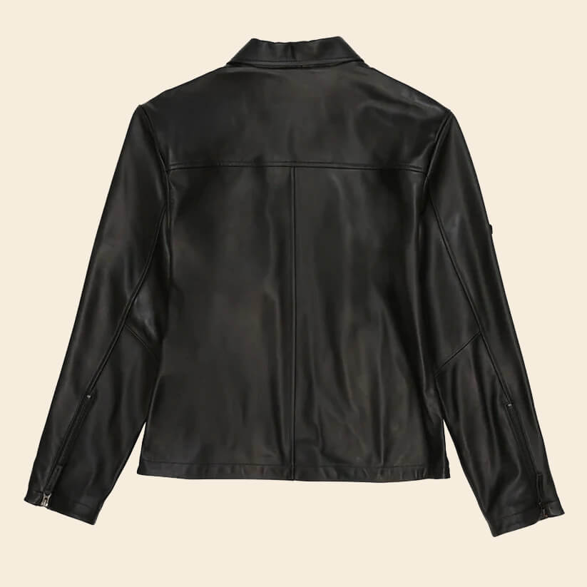 Black Aviator Shirt Style Avirex Leather Jacket - Endless Racegear