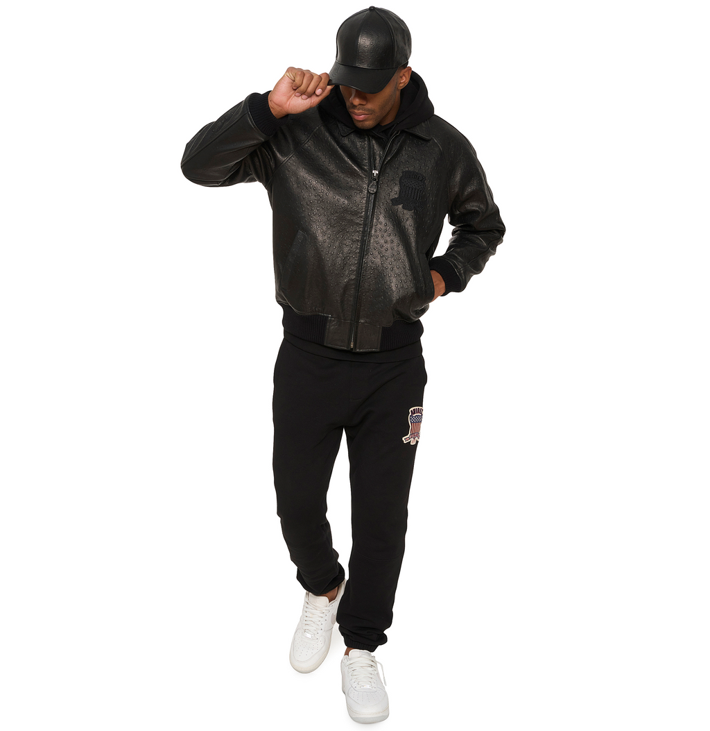 Buy Best Style Black Ostrich Fashion Bomber Avirex Leather Jackets For Mens rfxleatherofficial