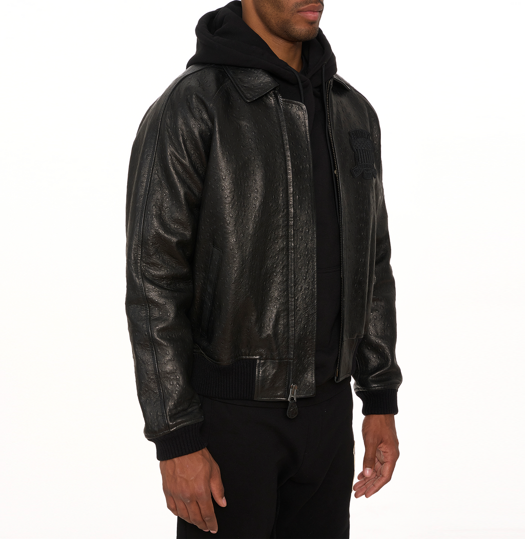 Buy Best Style Black Ostrich Fashion Bomber Avirex Leather Jackets For Mens rfxleatherofficial