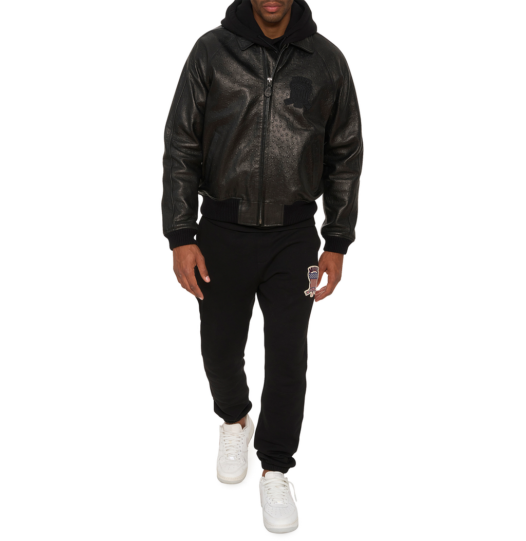Buy Best Style Black Ostrich Fashion Bomber Avirex Leather Jackets For Mens rfxleatherofficial