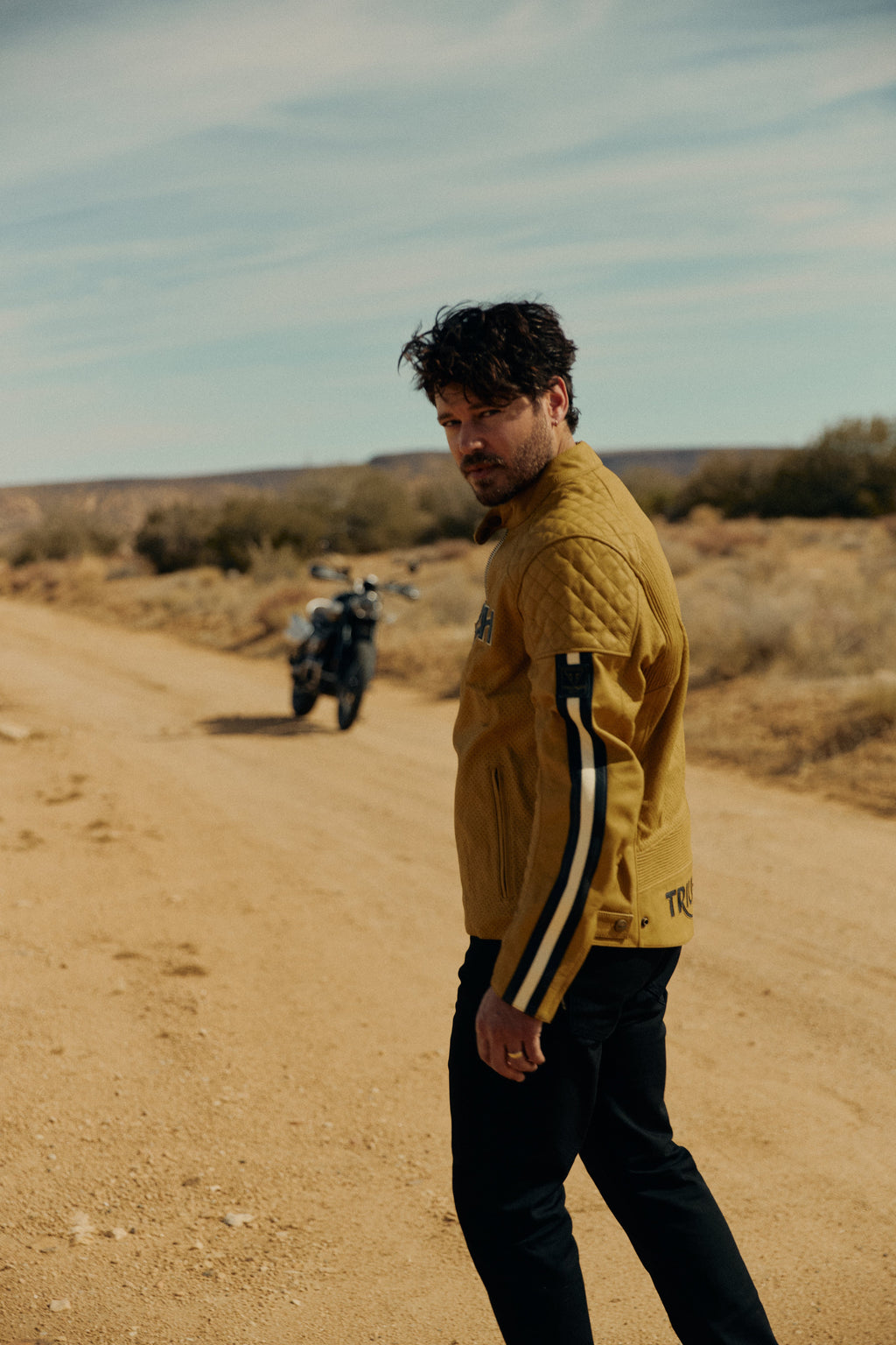 Braddan Gold Retro Air Race Leather Jacket Triumph