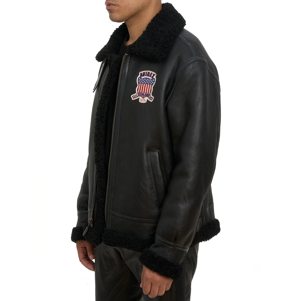 Avirex B3 Shearling Jacket Iconic Black Leather Hot Sale rfxleatherofficial