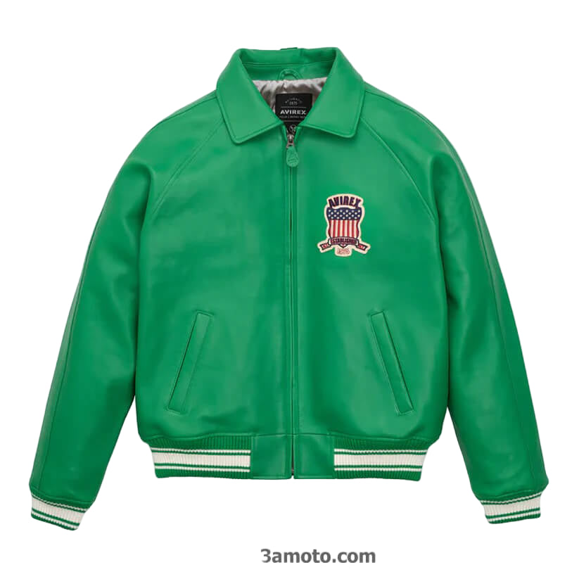 Green Varsity Bomber Icon Avirex Leather Jacket Endless Racegear
