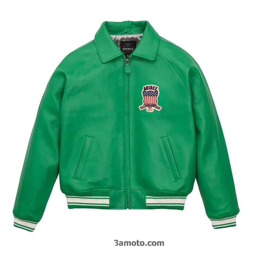 Green Varsity Bomber Icon Avirex Leather Jacket Endless Racegear
