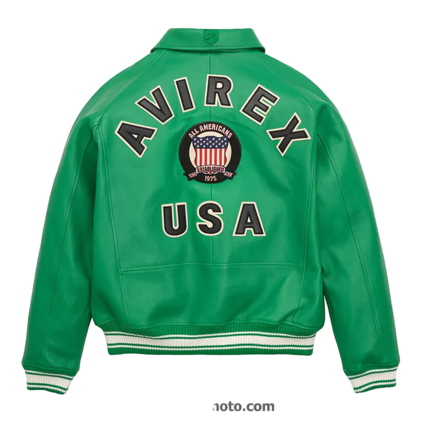 Green Varsity Bomber Icon Avirex Leather Jacket Endless Racegear
