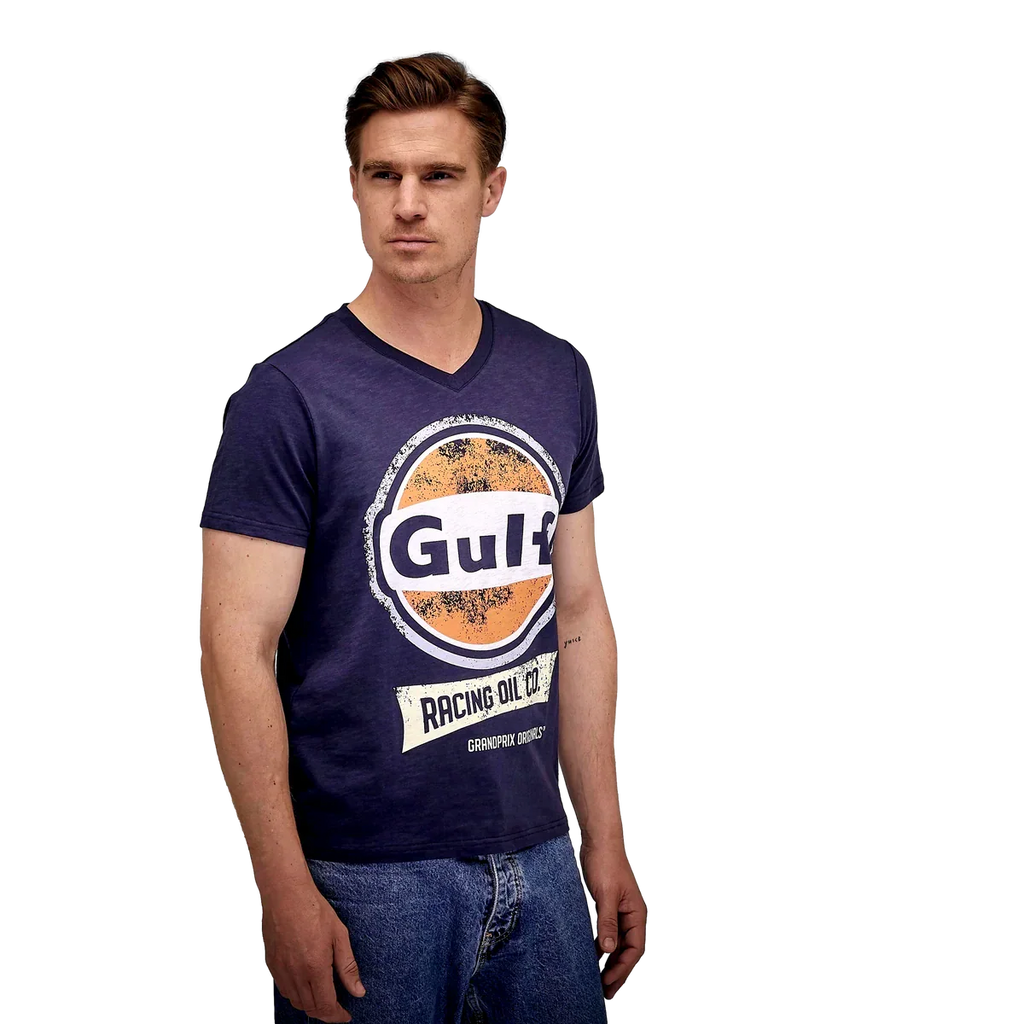 GrandPrix Originals Men's Gulf Vintage Racing Oil V-Neck T-Shirt - Navy GrandPrix Originals USA