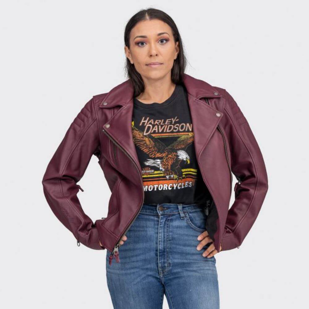 Harley-Davidson Women's Bezel Biker Collar Leather Riding Jacket Endless Racegear