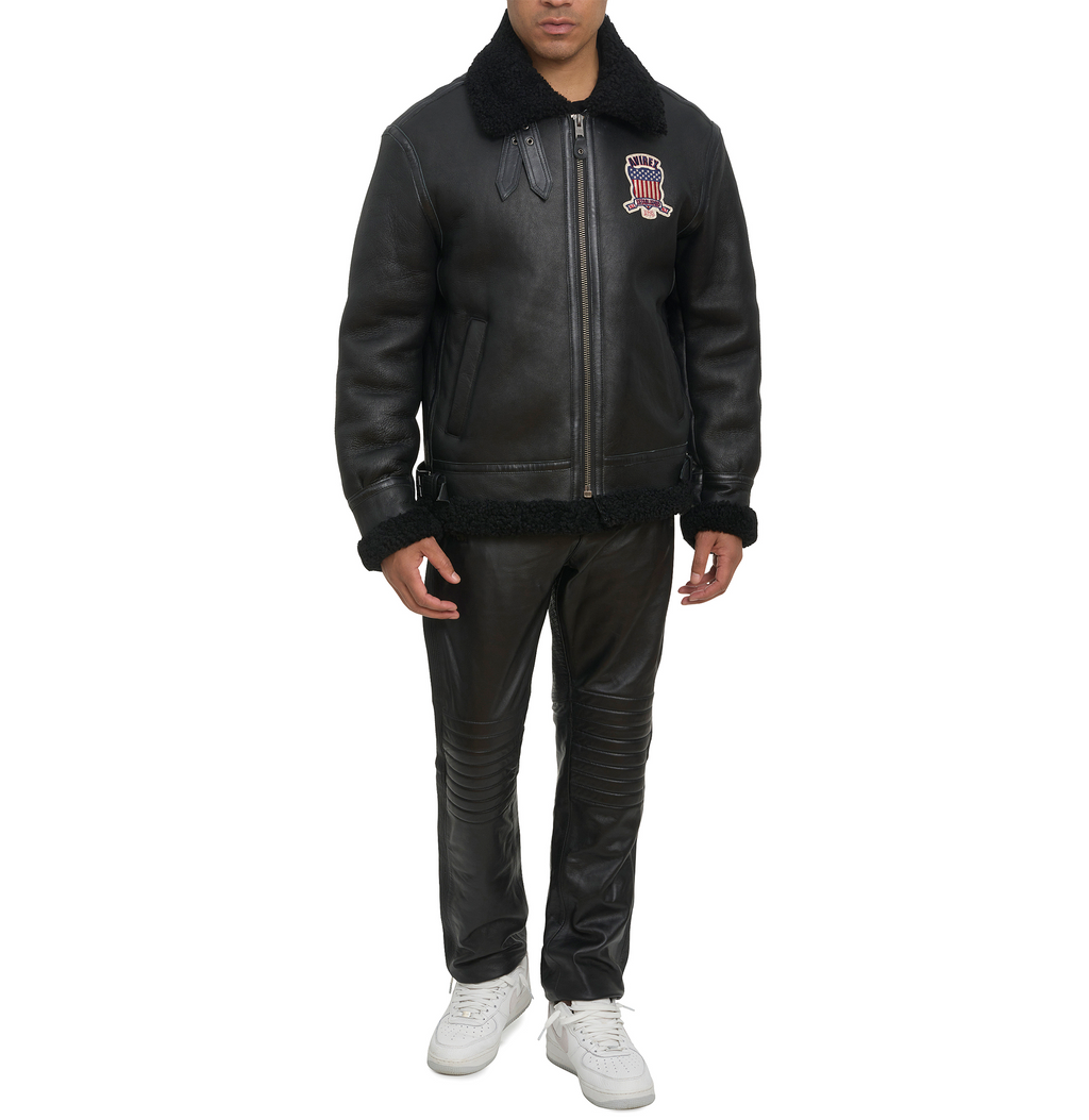 Avirex B3 Shearling Jacket Iconic Black Leather Hot Sale rfxleatherofficial