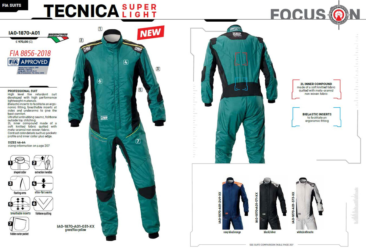 Fireproof Racing Overalls 2025 OMP Tecnica Super Light Race Suit Fireproof Overalls FIA 8856-201 ...