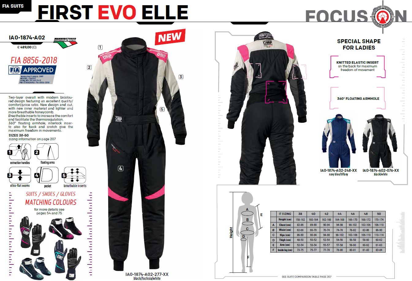 2025 OMP First Evo Elle Race Suit Ladies Womens Girls Fireproof FIA 8856-2018 OMP