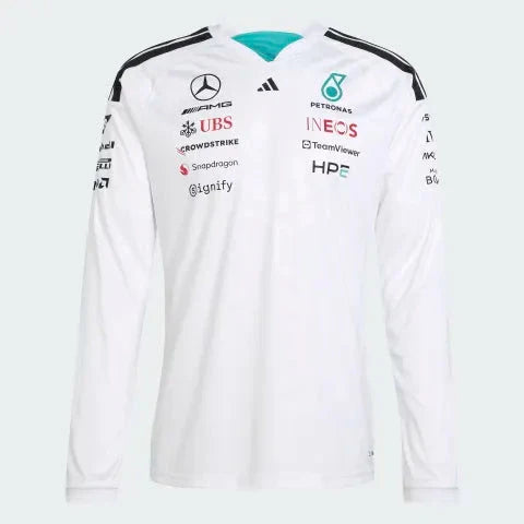 Mercedes - AMG Petronas Formula One 2026 Men's Team Long Sleeve Jersey T-Shirt - Black/White T-shirts Mercedes AMG Petronas XS White 