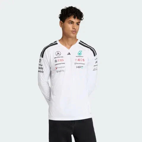 Mercedes - AMG Petronas Formula One 2026 Men's Team Long Sleeve Jersey T-Shirt - Black/White Mercedes AMG Petronas