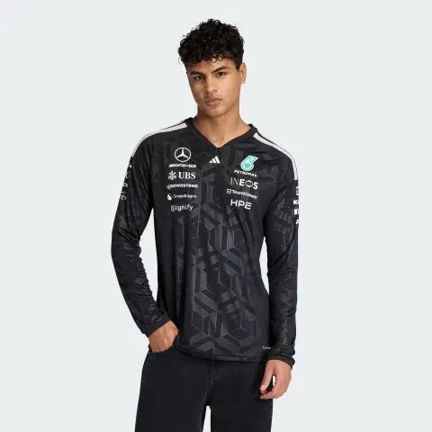 Mercedes - AMG Petronas Formula One 2026 Men's Team Long Sleeve Jersey T-Shirt - Black/White Mercedes AMG Petronas