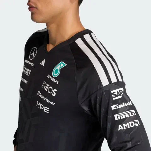 Mercedes - AMG Petronas Formula One 2026 Men's Team Long Sleeve Jersey T-Shirt - Black/White Mercedes AMG Petronas