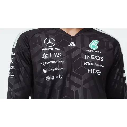 Mercedes - AMG Petronas Formula One 2026 Men's Team Long Sleeve Jersey T-Shirt - Black/White Mercedes AMG Petronas