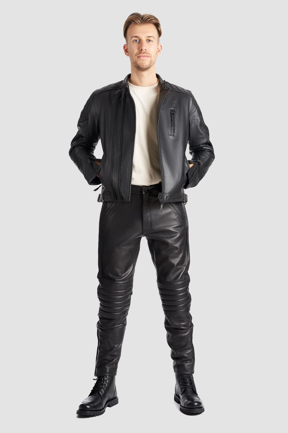 TWIN LEATHER JACKET BLACK - Men’s Leather Motorcycle Jacket Pando Moto