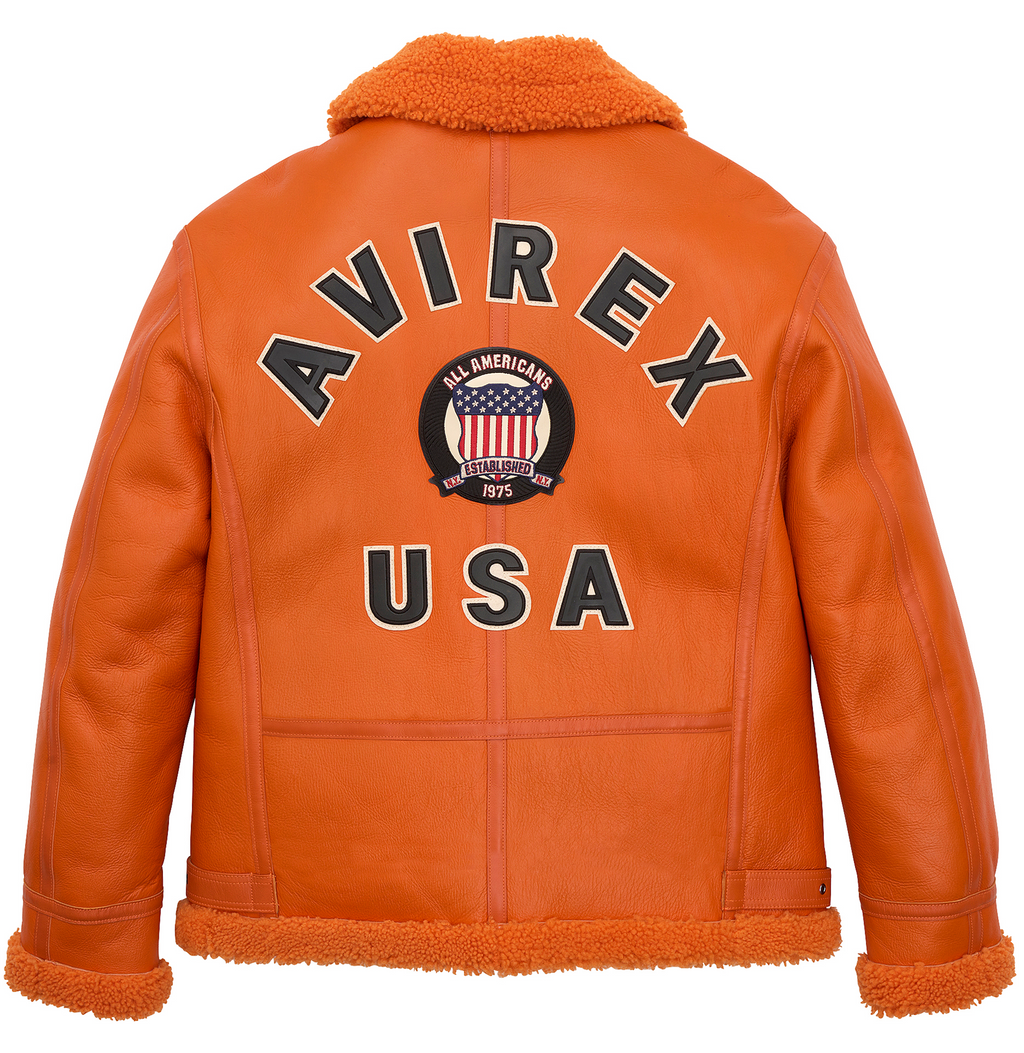 Buy Best Original Winter Avirex B3 Shearling Orange Leather Jackets For Sale rfxleatherofficial