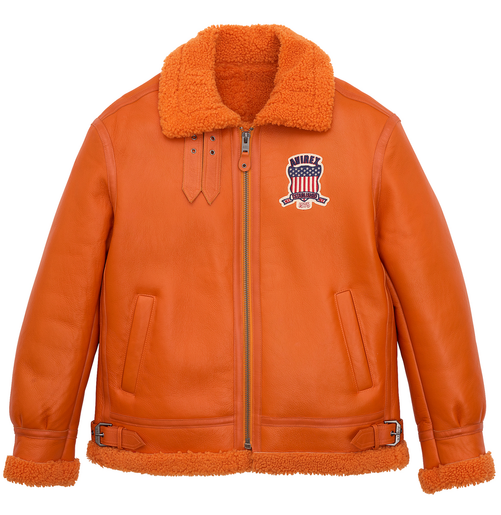 Buy Best Original Winter Avirex B3 Shearling Orange Leather Jackets For Sale rfxleatherofficial