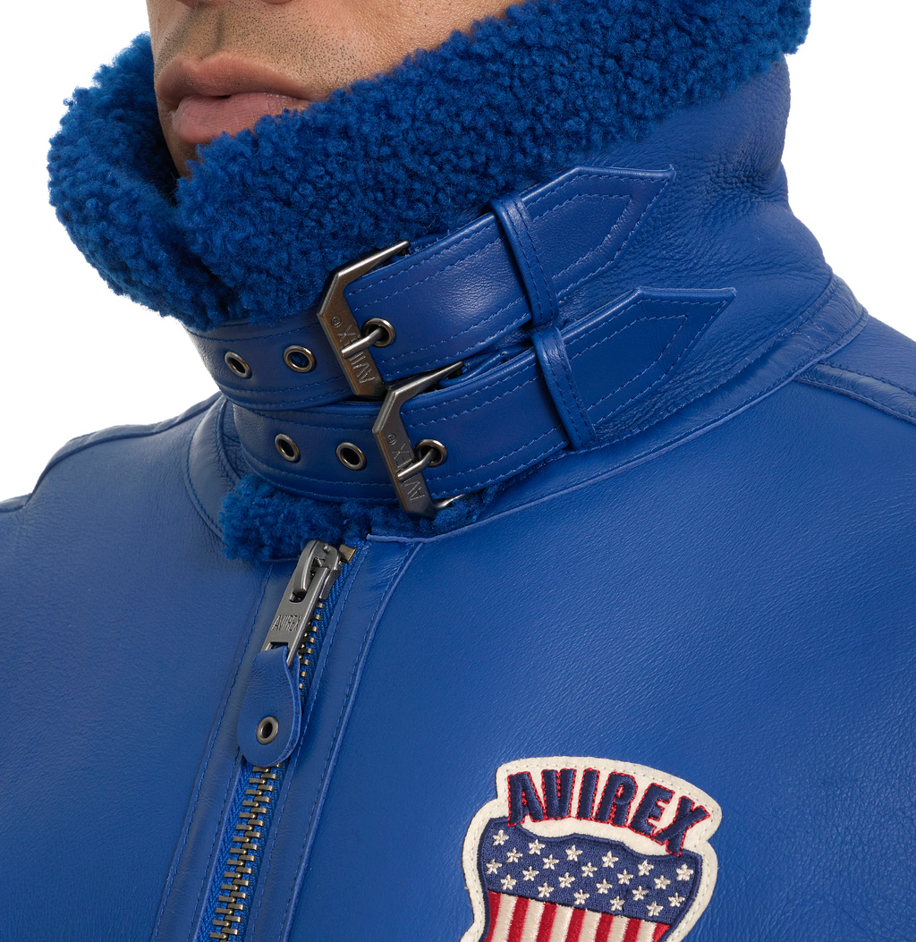 Buy Best Original Winter Avirex B3 Shearling Mazarine Blue Leather Jackets For Sale rfxleatherofficial