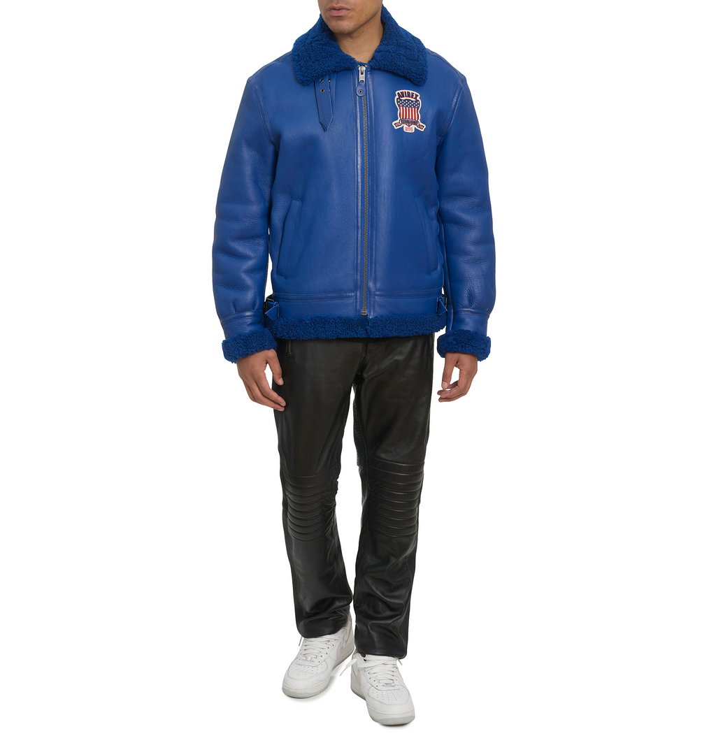 Buy Best Original Winter Avirex B3 Shearling Mazarine Blue Leather Jackets For Sale rfxleatherofficial