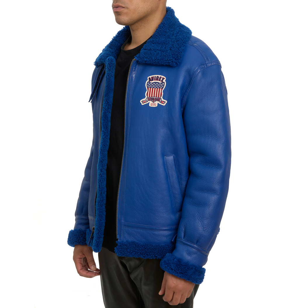 Buy Best Original Winter Avirex B3 Shearling Mazarine Blue Leather Jackets For Sale rfxleatherofficial