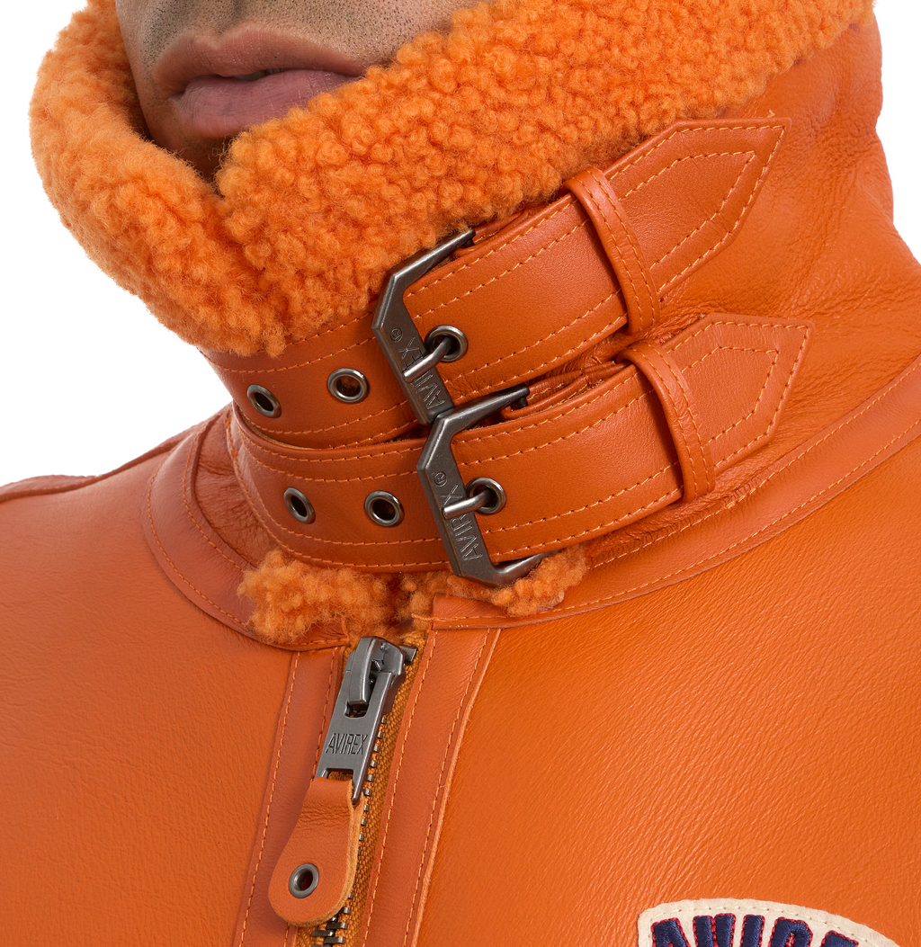 Buy Best Original Winter Avirex B3 Shearling Orange Leather Jackets For Sale rfxleatherofficial