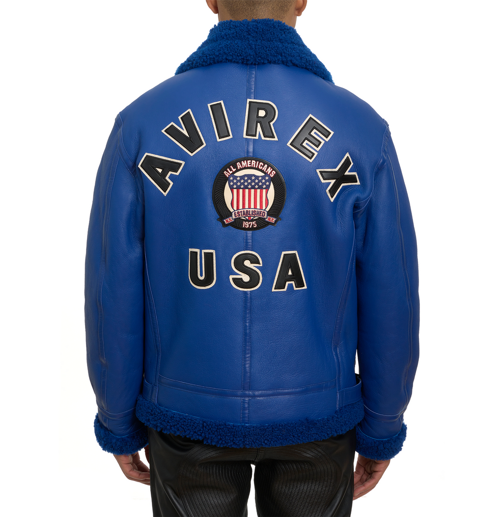 Buy Best Original Winter Avirex B3 Shearling Mazarine Blue Leather Jackets For Sale rfxleatherofficial