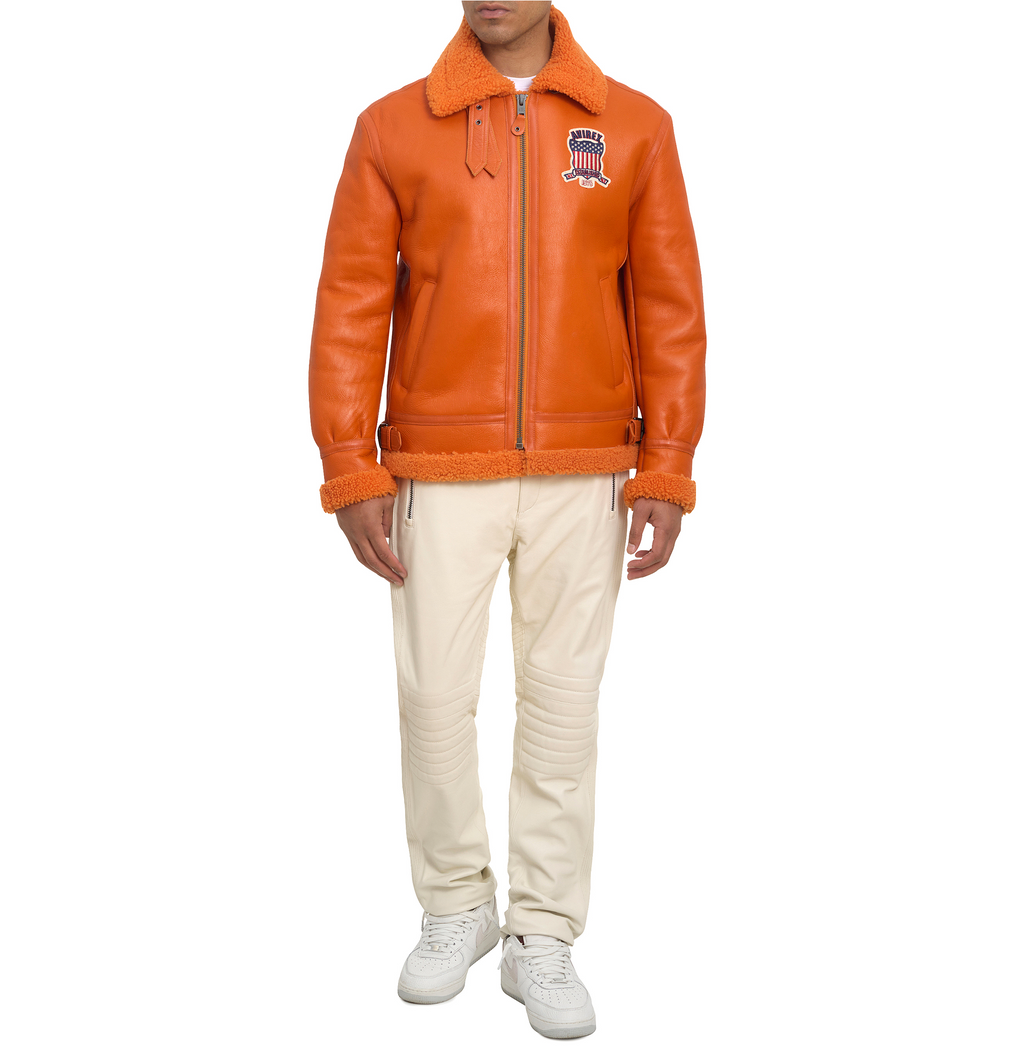 Buy Best Original Winter Avirex B3 Shearling Orange Leather Jackets For Sale rfxleatherofficial