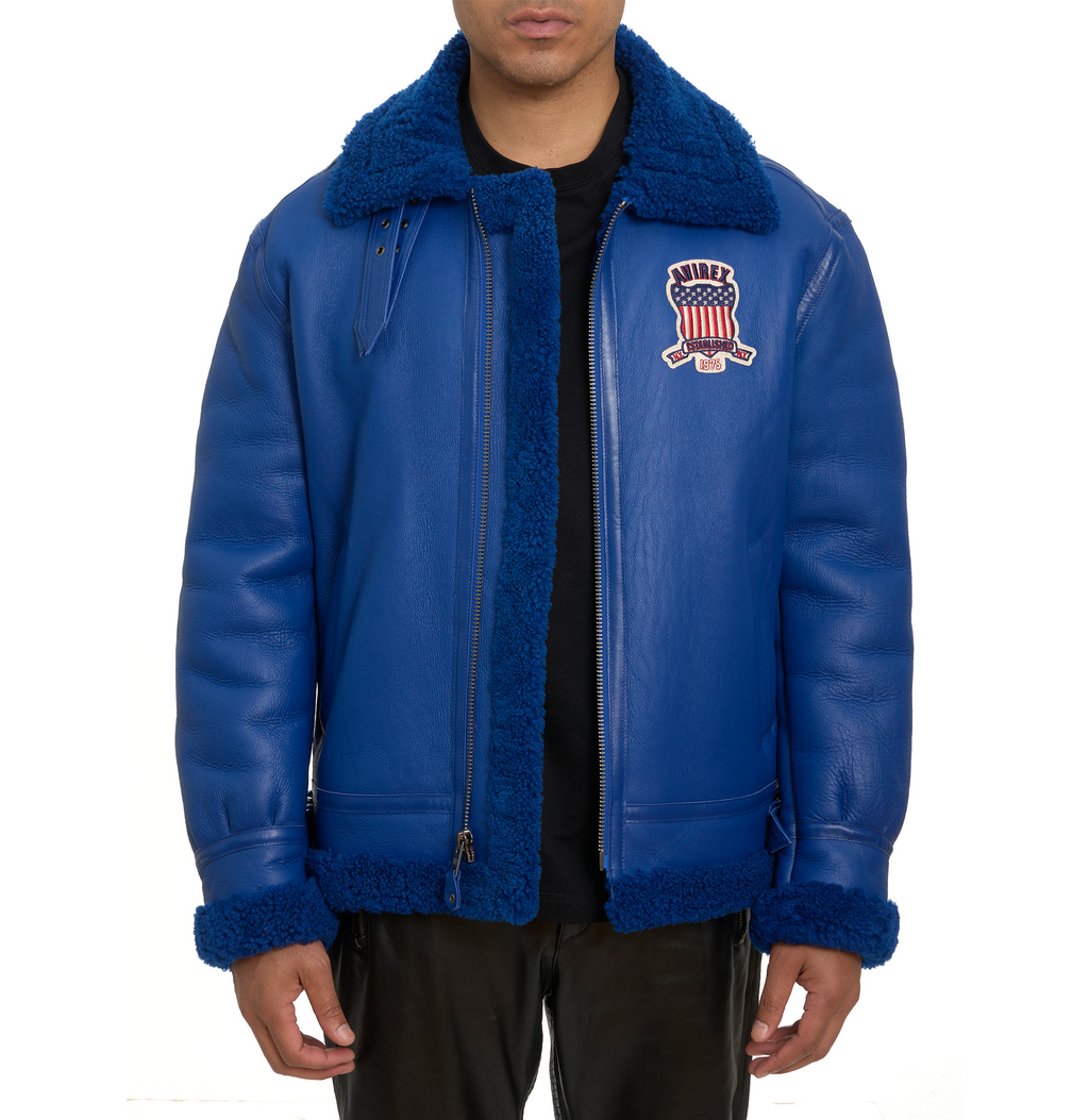 Buy Best Original Winter Avirex B3 Shearling Mazarine Blue Leather Jackets For Sale rfxleatherofficial