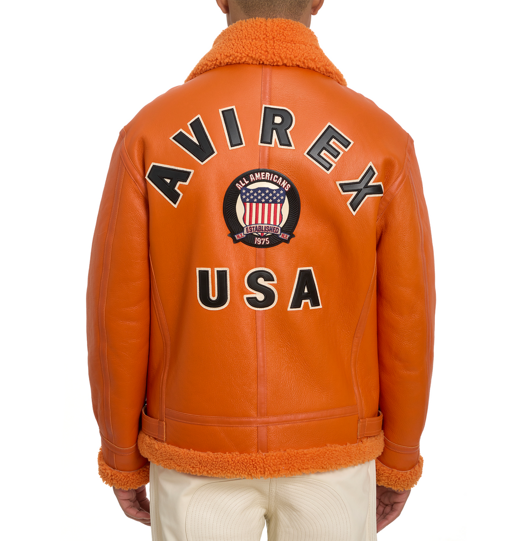 Buy Best Original Winter Avirex B3 Shearling Orange Leather Jackets For Sale rfxleatherofficial