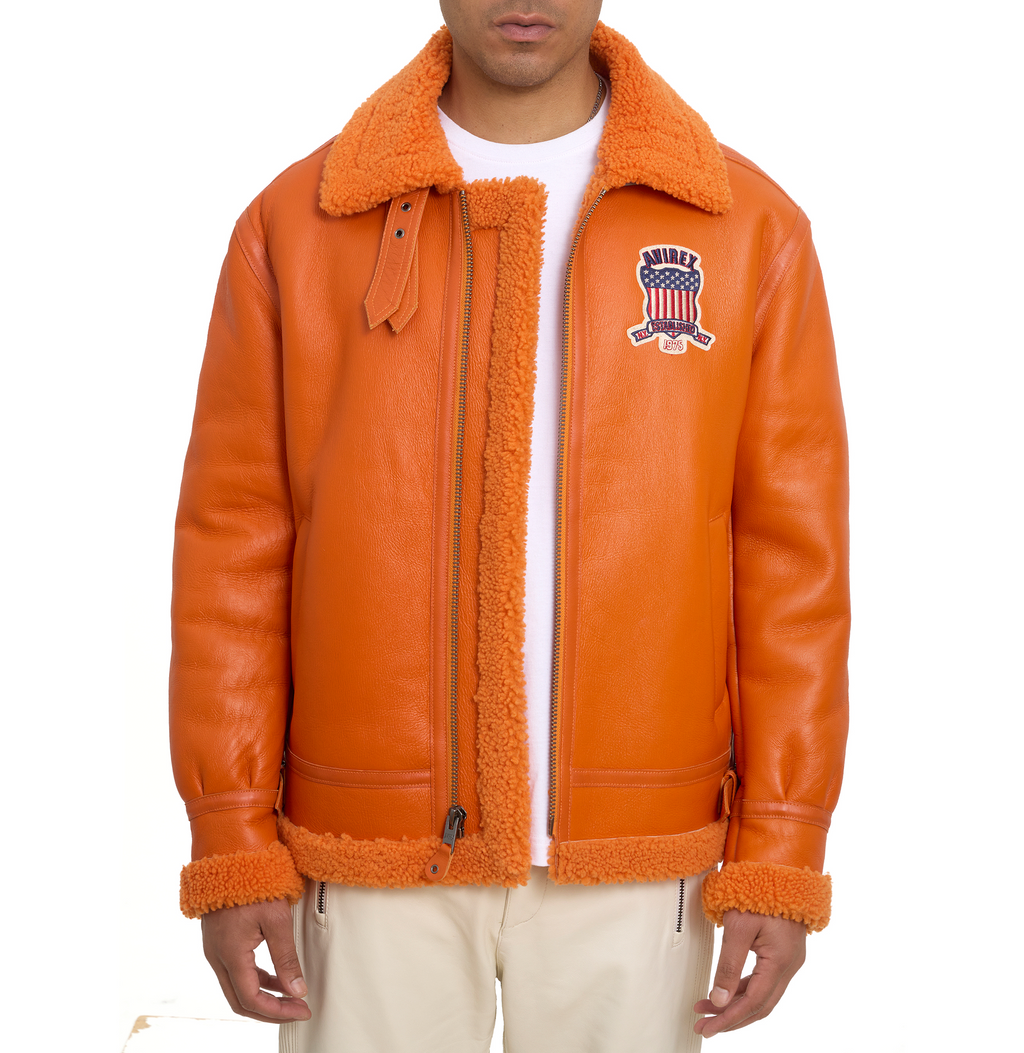Buy Best Original Winter Avirex B3 Shearling Orange Leather Jackets For Sale rfxleatherofficial