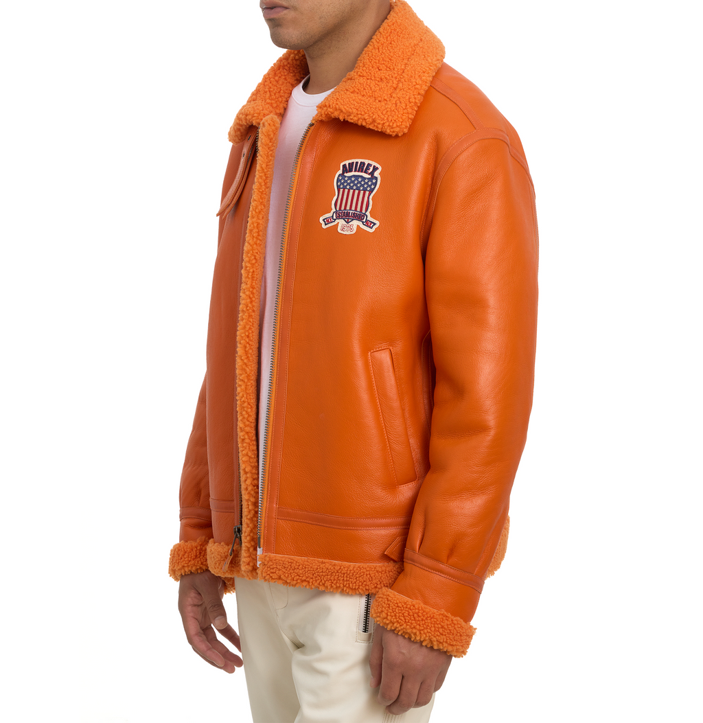 Buy Best Original Winter Avirex B3 Shearling Orange Leather Jackets For Sale rfxleatherofficial