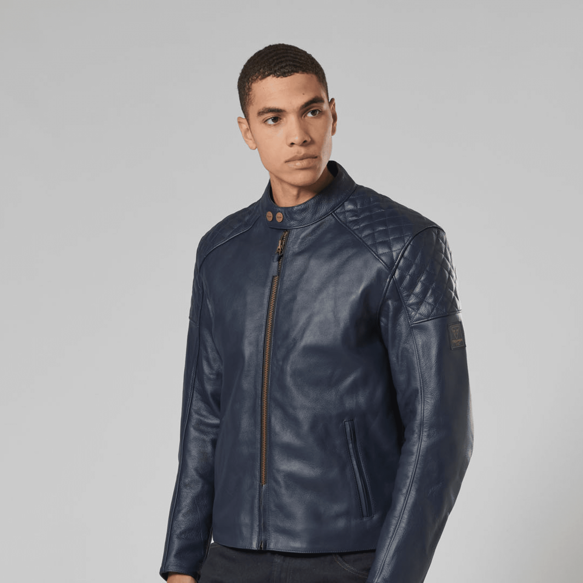 2023 Braddan Blue Leather Jacket Triumph