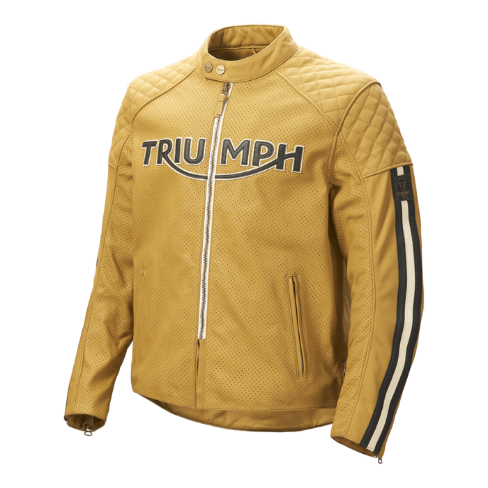 Braddan Gold Retro Air Race Leather Jacket Triumph