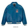 Men Teal Varsity Leather Bomber Avirex Jacket -Endless Racegear 