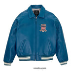 Men Teal Varsity Leather Bomber Avirex Jacket -Endless Racegear 