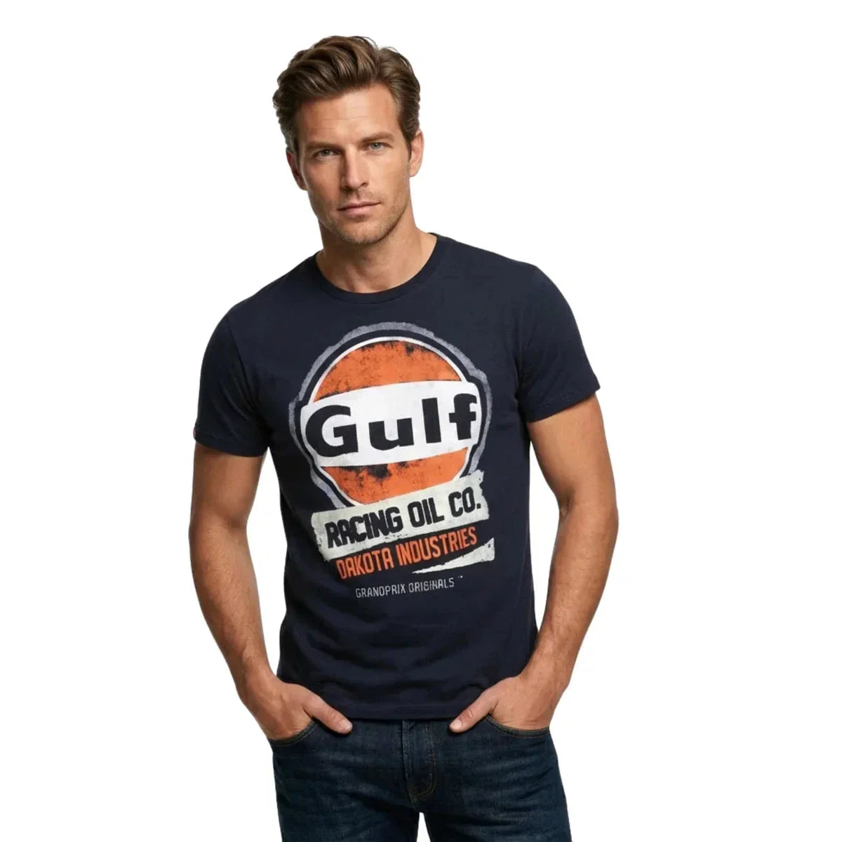 GrandPrix Originals Men's Gulf Vintage Racing Oil Round Neck T-Shirt - Navy GrandPrix Originals USA