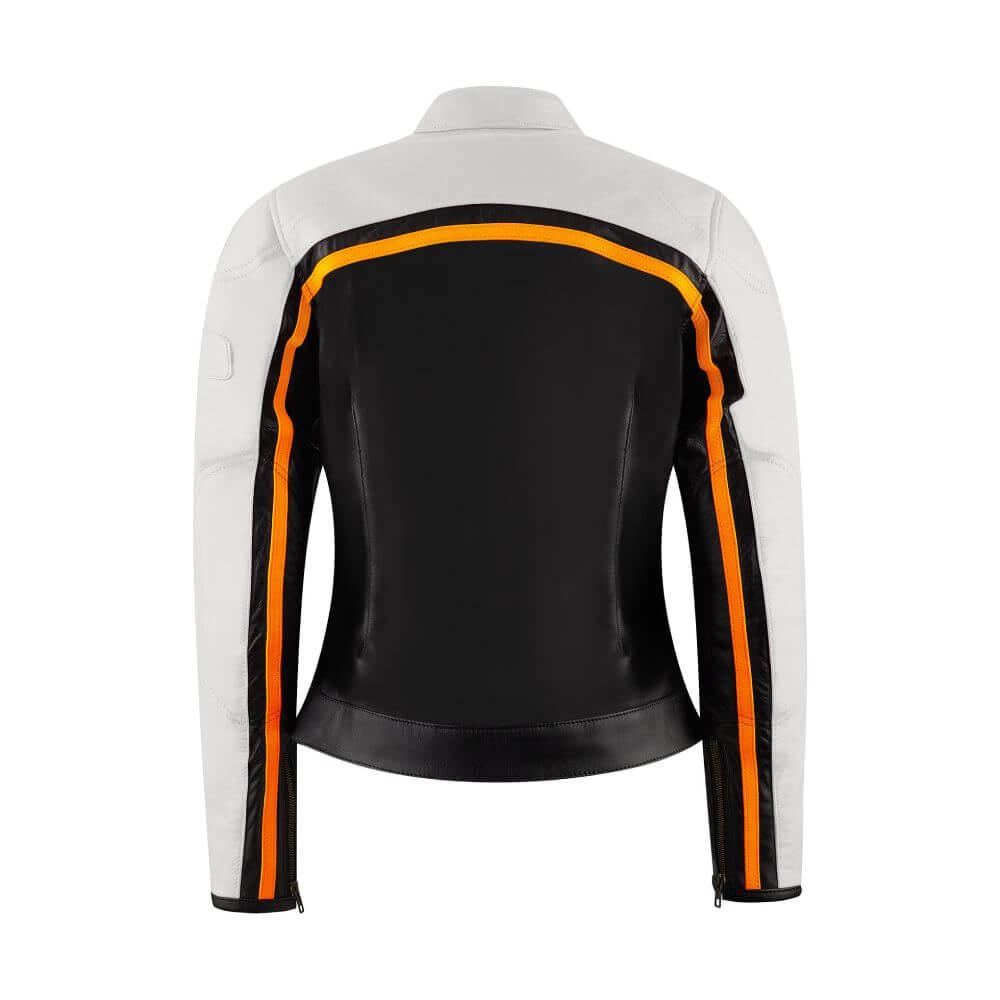 MotoGirl Hayley White / Orange / Black Leather AAA Jacket MotoGirl