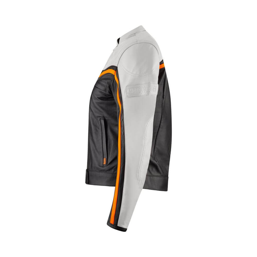 MotoGirl Hayley White / Orange / Black Leather AAA Jacket MotoGirl