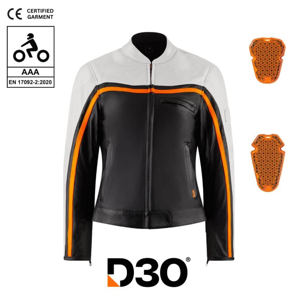 MotoGirl Hayley White / Orange / Black Leather AAA Jacket MotoGirl