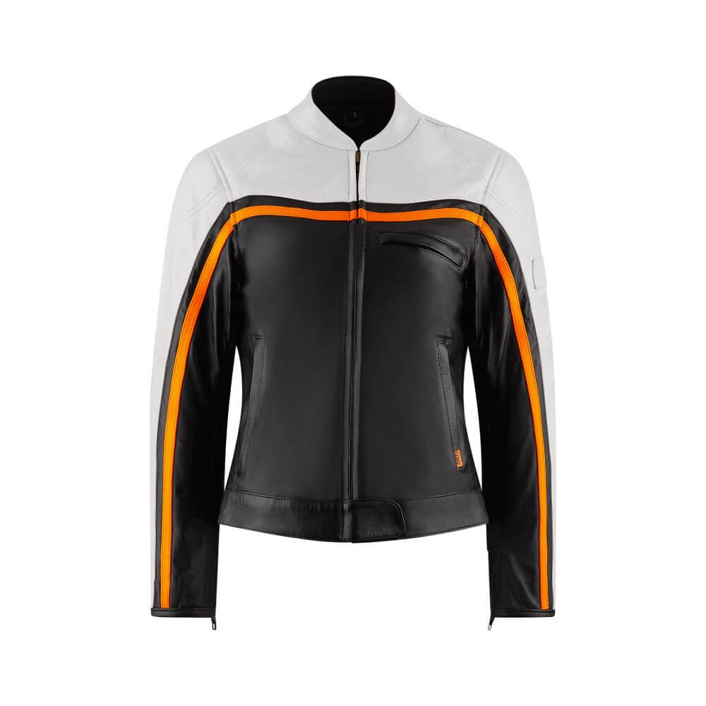 MotoGirl Hayley White / Orange / Black Leather AAA Jacket MotoGirl